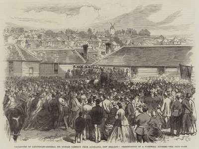 Departure of Lieutenant-General Sir Duncan Cameron from Auckland, New Zealand, Presentation of a Farewell Address by Sir John Charles Robinson